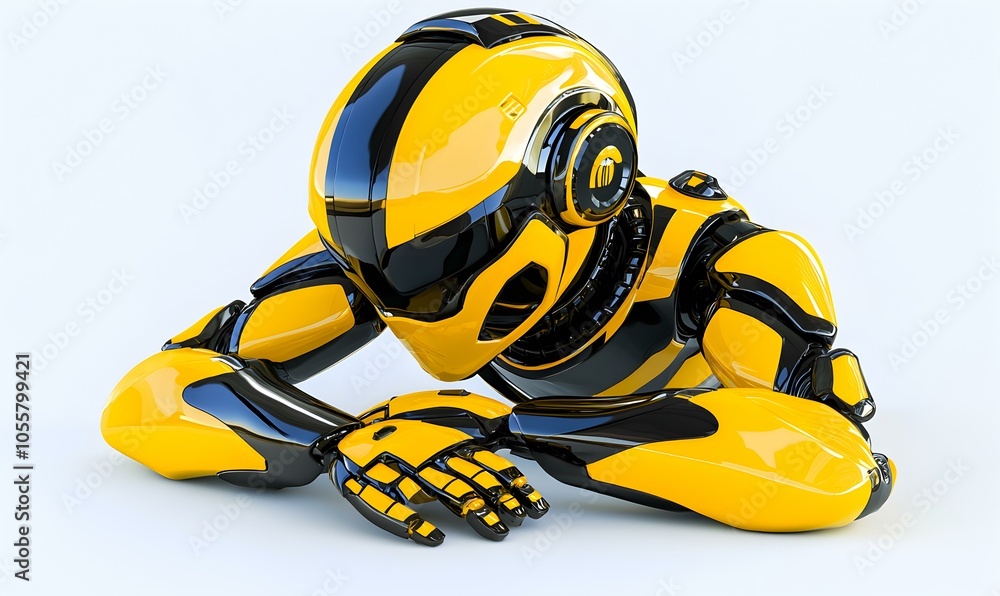Poster contemplative 3d robot character, a futuristic robot in a thoughtful pose, embodying curiosity and i