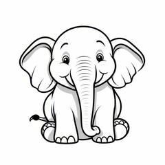 Obraz premium Cute baby elephant, coloring. Black and white illustration.