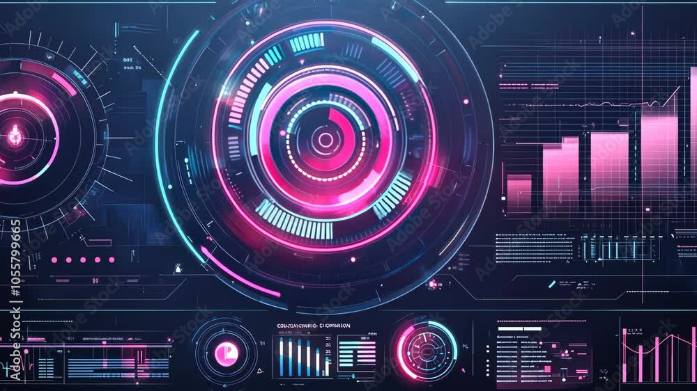Poster futuristic digital interface. abstract tech ui elements, modern sci-fi tech geometric dashboard shap