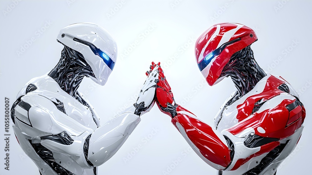 Poster 3d robot high-five, a futuristic robot extending its hand in a cheerful high-five gesture, showcasin