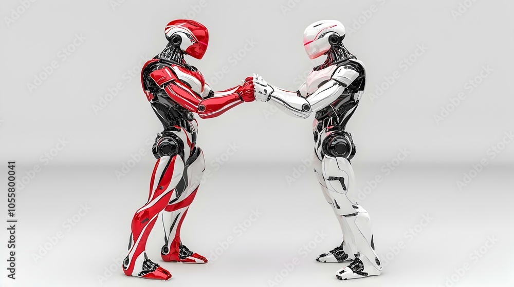 Poster high-five encounter, a playful 3d robot enthusiastically engaging with another robot in a friendly h