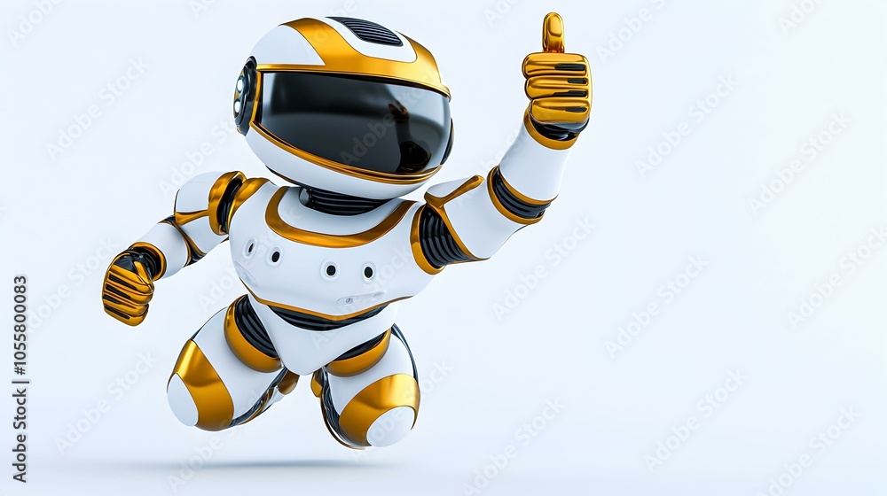 Poster thumbs-up robot in action, a lively 3d robot expressing positivity with a thumbs-up gesture, showcas