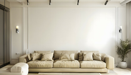 living room interior with white empty wall