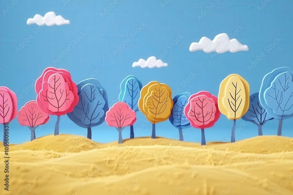 Poster a colorful forest with trees of different colors and sizes