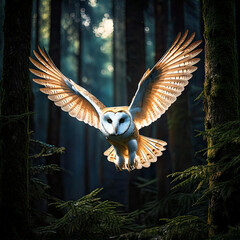Owl Flying Through Trees