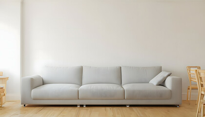 interior background of living room with blank wall and grey sofa
