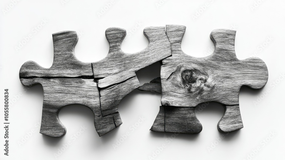 Poster several puzzle pieces separated and resting on a white background, offering a minimalist visual for 