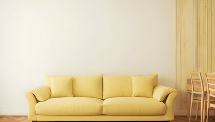 interior background of living room with blank wall and yellow sofa