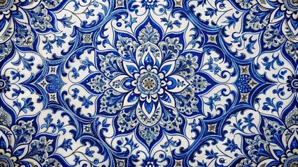 Elegant Blue and White Baroque Mosaic Pattern with Decorative Border for Stylish Home Decor