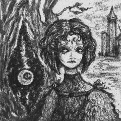An original pencil illustration of a girl with dark, gothic aesthetics, blending elegance and mystery. Perfect for fantasy, gothic, and dark art-themed projects.