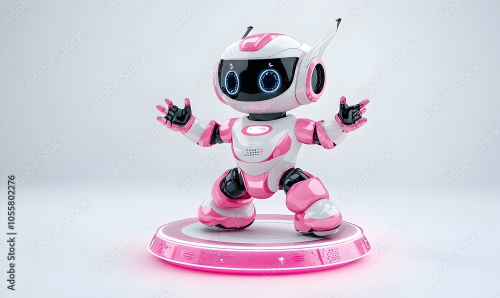 Poster charming 3d robot, a friendly automated service companion, designed with soft colors, exuding warmth