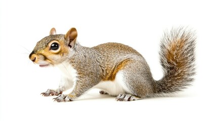 Obraz premium Side view of a squirrel, isolated on a clean white background.