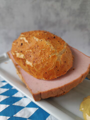 Traditional Oktoberfest Leberkässemmel - Bavarian Meatloaf Sandwich