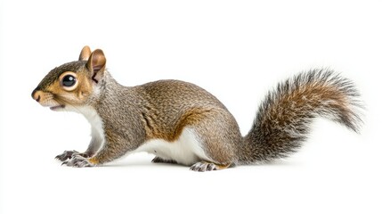 Obraz premium Side view of a squirrel, isolated on a clean white background.