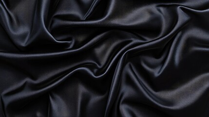 Elegant black satin fabric featuring luxurious waves creating a smooth texture ideal for background applications