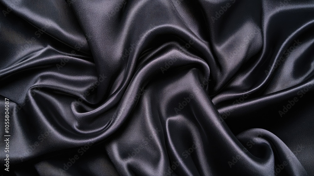 Poster elegant black satin fabric featuring luxurious waves creating a smooth texture ideal for background 
