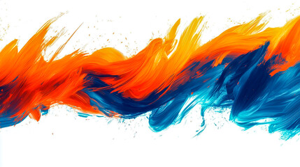 Obraz premium Vibrant orange and blue abstract brush strokes on a white or transparent background, dynamic and fluid paint texture, perfect for modern design and digital art.
