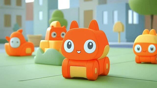 Animated cartoon featuring objects and animals, with bright colors and fast movements.