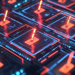 Futuristic Digital Interface with Neon Highlights and Geometric Patterns in Technology Landscape