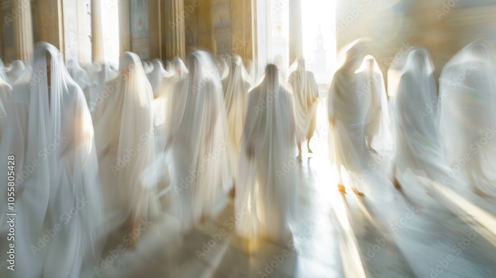 Aufkleber a blur of white robes and chanting voices creating a sense of unity in the sacred space.