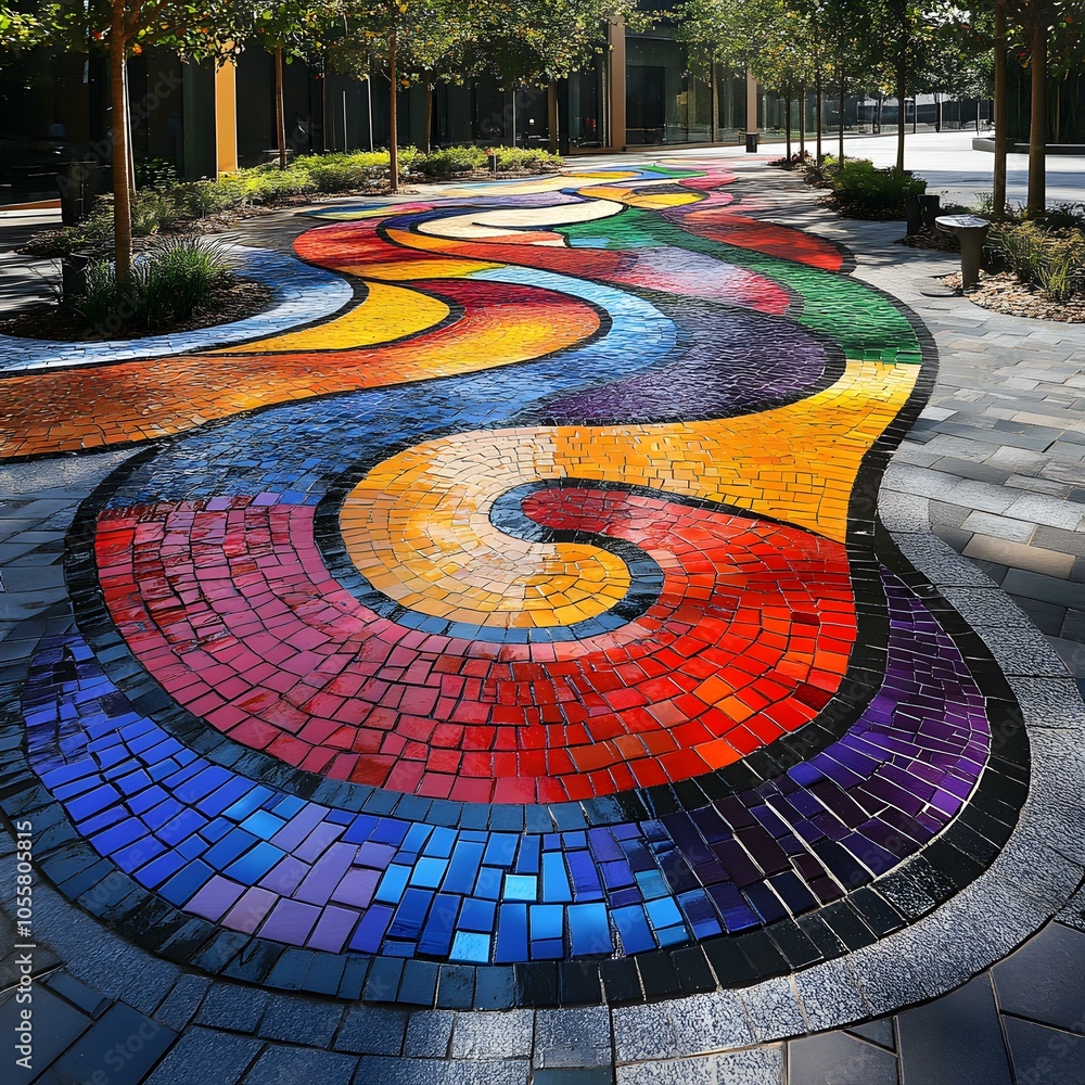 Poster vibrant mosaic creation, a stunning array of colorful tiles forming an intricate design, showcasing 