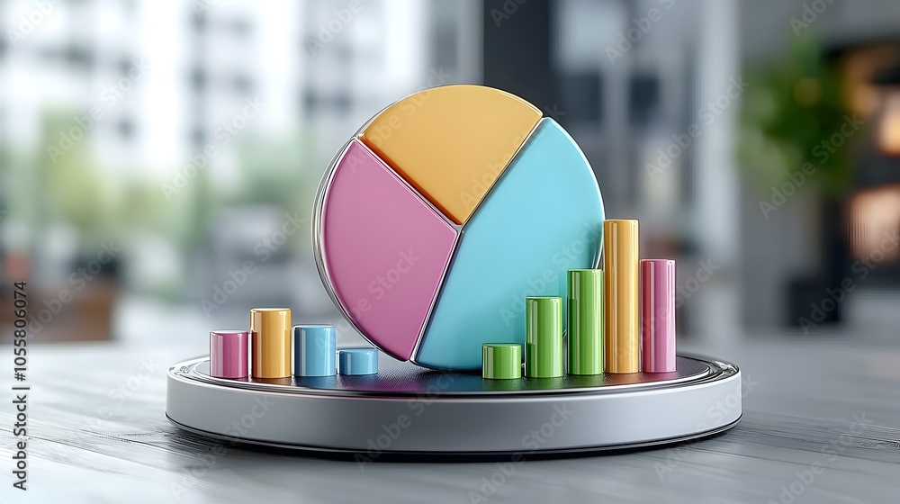Poster colorful data visualization, a vibrant pie chart and bar graph illustrating statistical information 