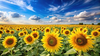 Fototapeta premium Beautiful Sunflower Field Blooming Brightly Under Clear Blue Sky for Nature Lovers