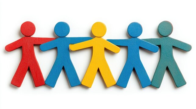 Colorful paper cut-out figures holding hands symbolizing unity and teamwork