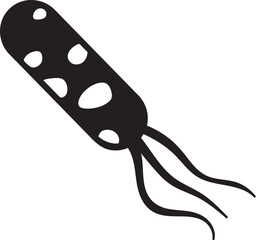 Stylized depiction of a bacterium with flagella, useful for illustrating concepts related to microbiology, disease, and hygiene