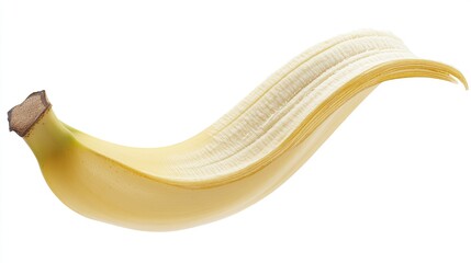 Single banana, isolated on white, perfect yellow peel and curved shape