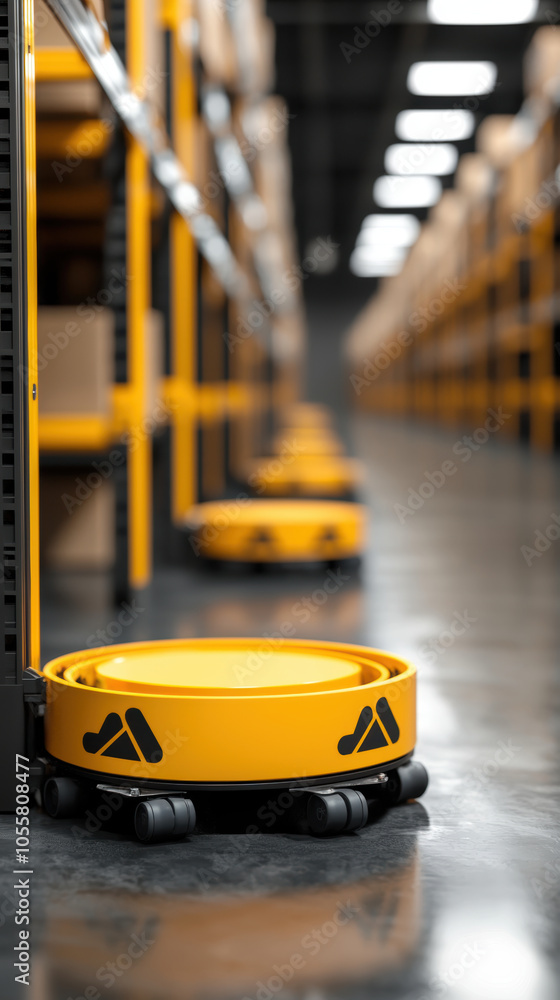 Poster automated logistics robots in modern warehouse setting