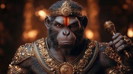Lifelike Monkey Warrior Character Portrait