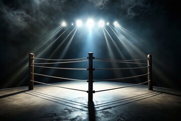 Empty Wrestling Ring Corner with Spotlight for Dramatic Silhouette Photography