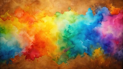 Vibrant Watercolor on Brown Background with Bright Colors