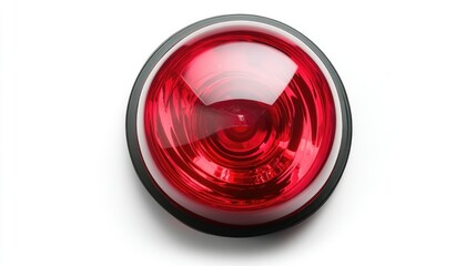 Single red siren light, isolated, white background, top view, with shiny glass and detailed base structure
