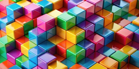 Naklejka premium Vibrant Cubes Interlocking in Colorful Geometric Pattern for Dynamic Depth and Dimension
