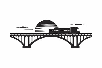 Train on Bridge Silhouette Vector