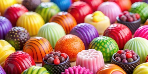Colorful mixed fruit bonbon assortment close up for candy lovers and foodies