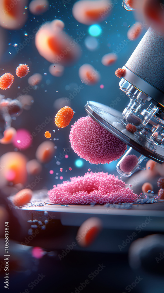 Poster innovative scientists exploring proteins under microscope in lab
