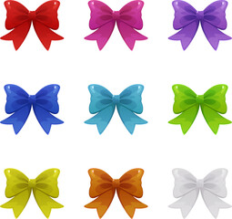 Set of colorful ribbon bows. Bows for Christmas, Birthday, Holiday, Valentine's Day.