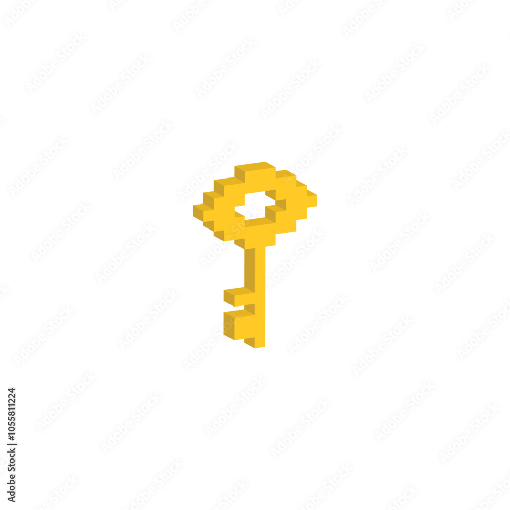 Poster isometric pixel key icon vector set for 8 bit game