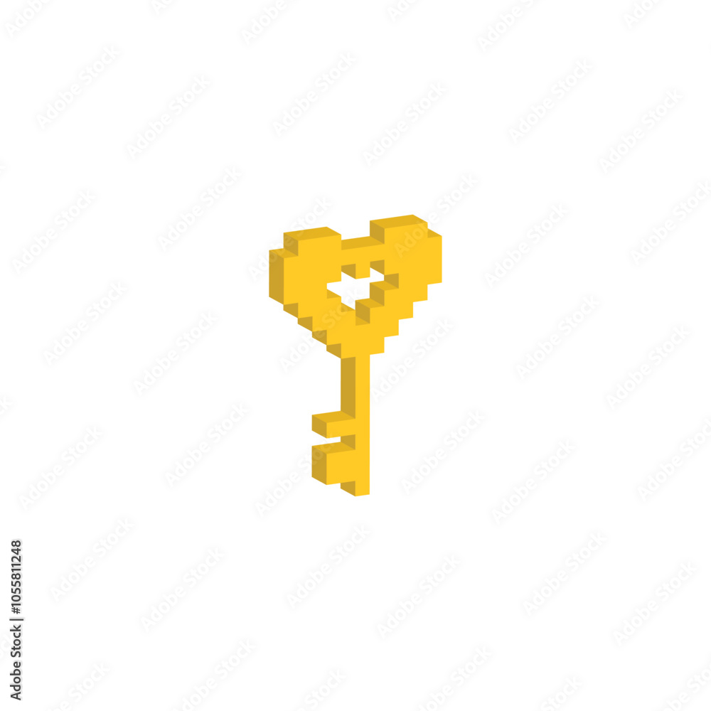 Poster isometric pixel key icon vector set for 8 bit game