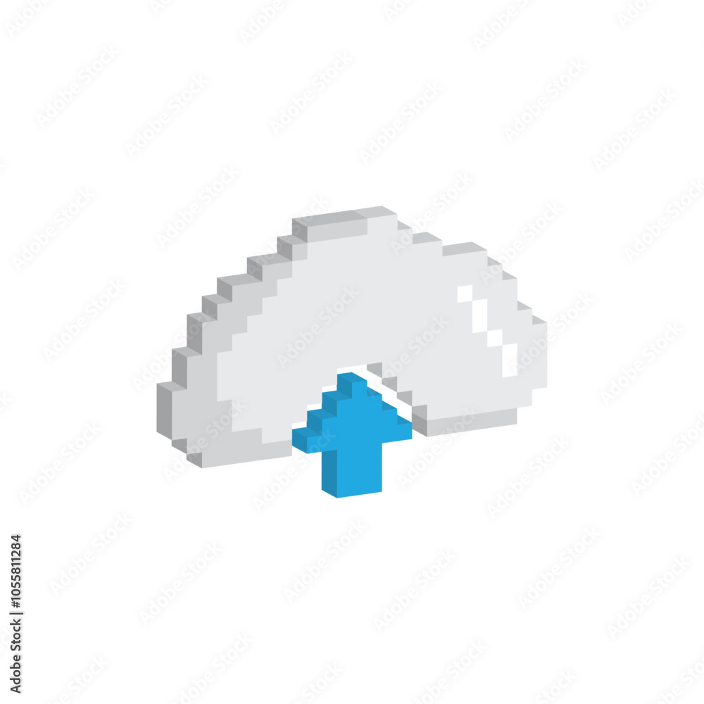 Poster isometric upload and download pixel art icon vector 8 bit game cloud sign