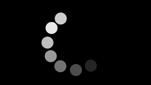 Black and White Circle Loading Indicator Animation on Dark Background Screen. Only 4K resolution