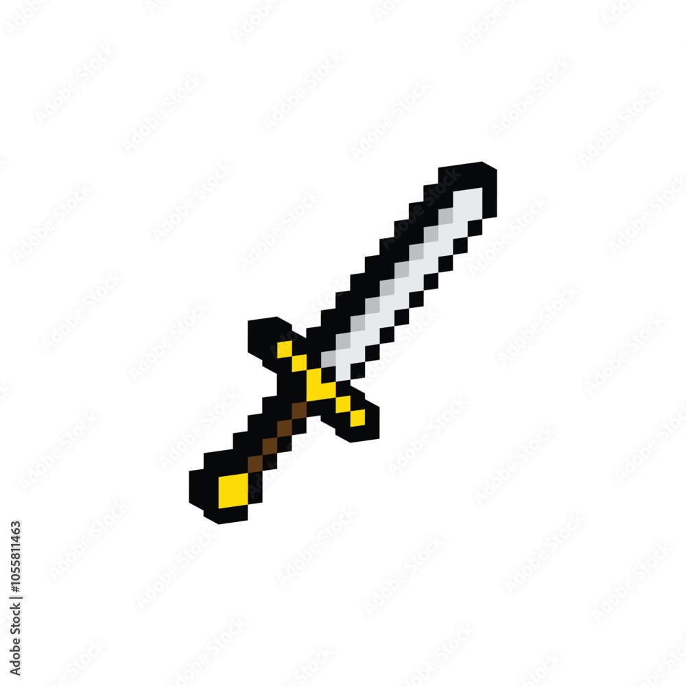 Poster isometric sword pixel art icon vector 8 bit game
