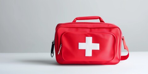 Fototapeta premium A red bag with a white cross on it