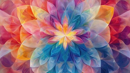 Fototapeta premium Vibrant kaleidoscope art with soothing pastel colors, rich in variety. Perfect abstract background for a calming, mind-relaxing visual experience.