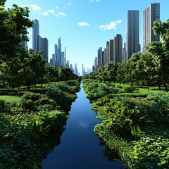 Fototapeta premium Harmonious Fusion of Nature and Modernity in a Vibrant Urban Landscape