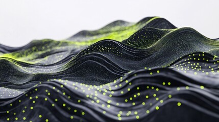 Dynamic Black Abstract Surface with Green Dots