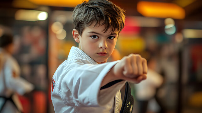 un ni&ntilde;o peque&ntilde;o practicando deporte con disciplina practicando karate y artes marciales deportes de combate y autodefensa
